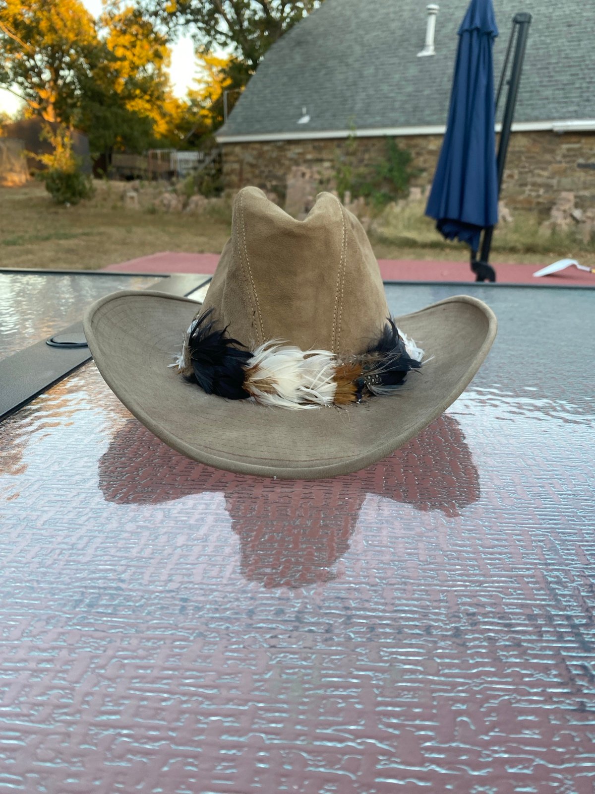 Country Gentleman Felt Vintage Cowboy Hat With Feathers/Genuine Leather Size L