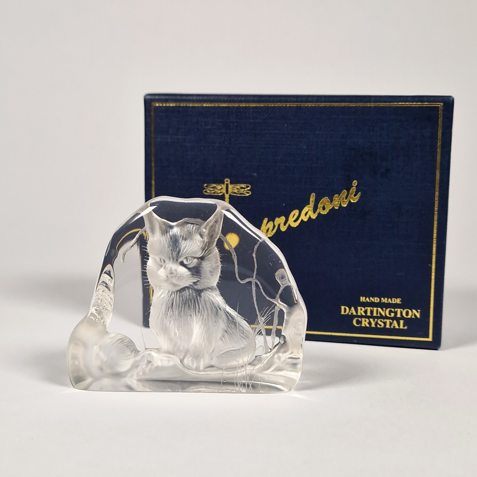 Dartington Crystal Kitten Paperweight Ornament Capredoni Gift Boxed Intaglio Cat