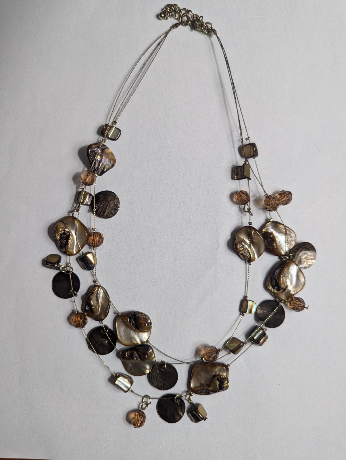 Abalone Statement Silver Necklace Multi strand Chunky