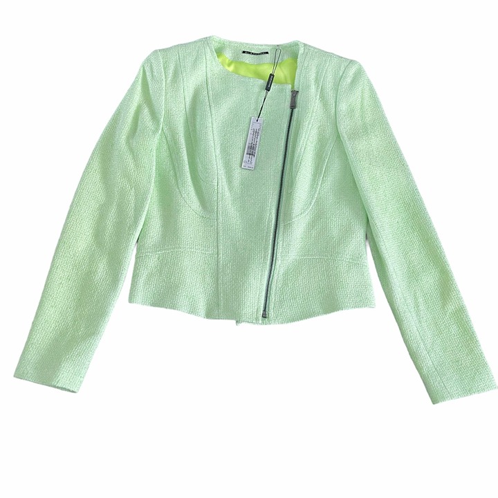 Elie Tahari Brenna Zip up Tweed Jacket Neon Lime, Size 10 NWT