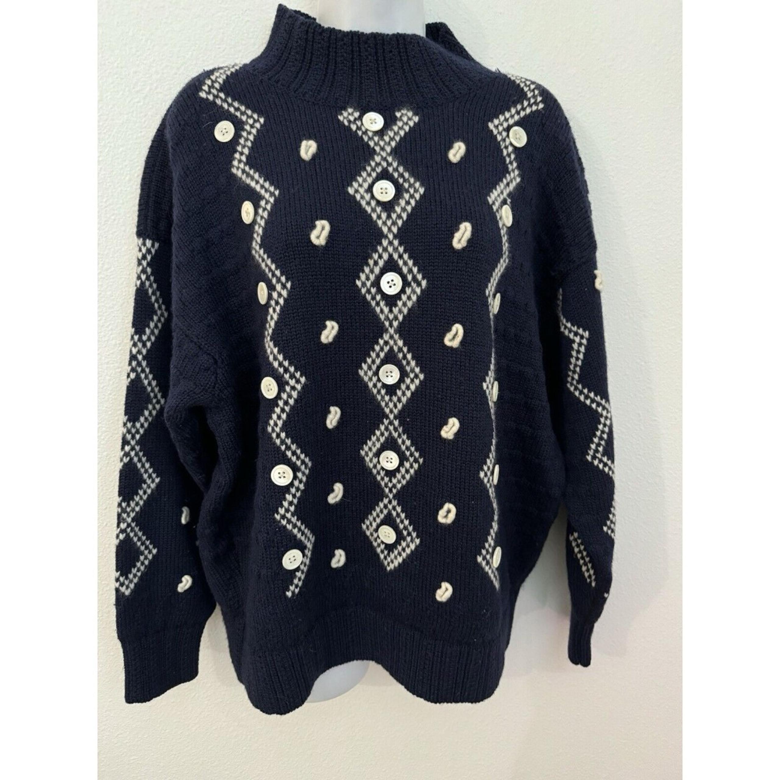 Nordstrom Sweater Navy Blue Buttons Vintage 90s Wool Angora XL Cottagecore