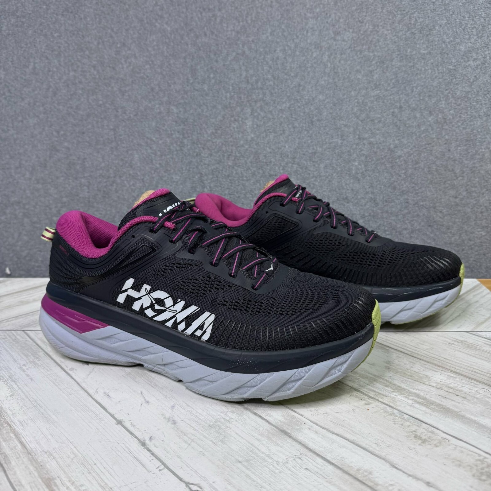 HOKA One One Bondi 7 Women's 10.5 1110519 BGFF Black/Pink Running Shoe