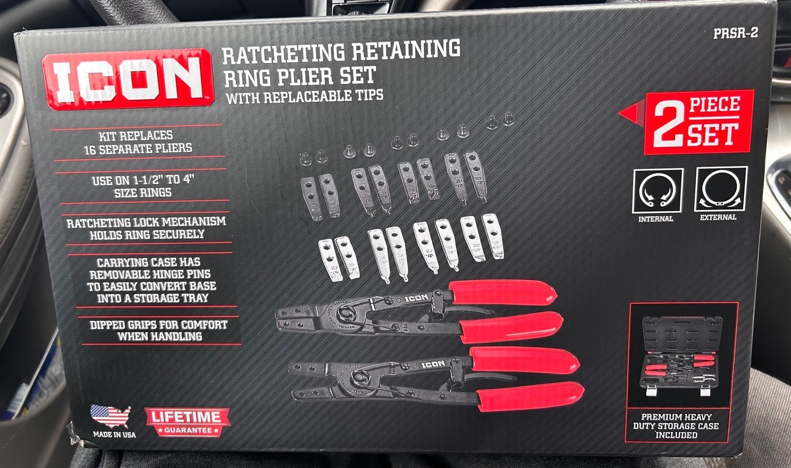 Icon Ratcheting Retaining Ring Plier Set With Replaceable Tips 2 Pc Set PRSR-2