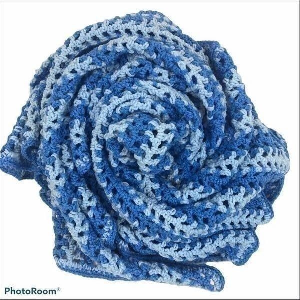 Hand made Knit Blue Blanket Brand New 52” x 45.5”