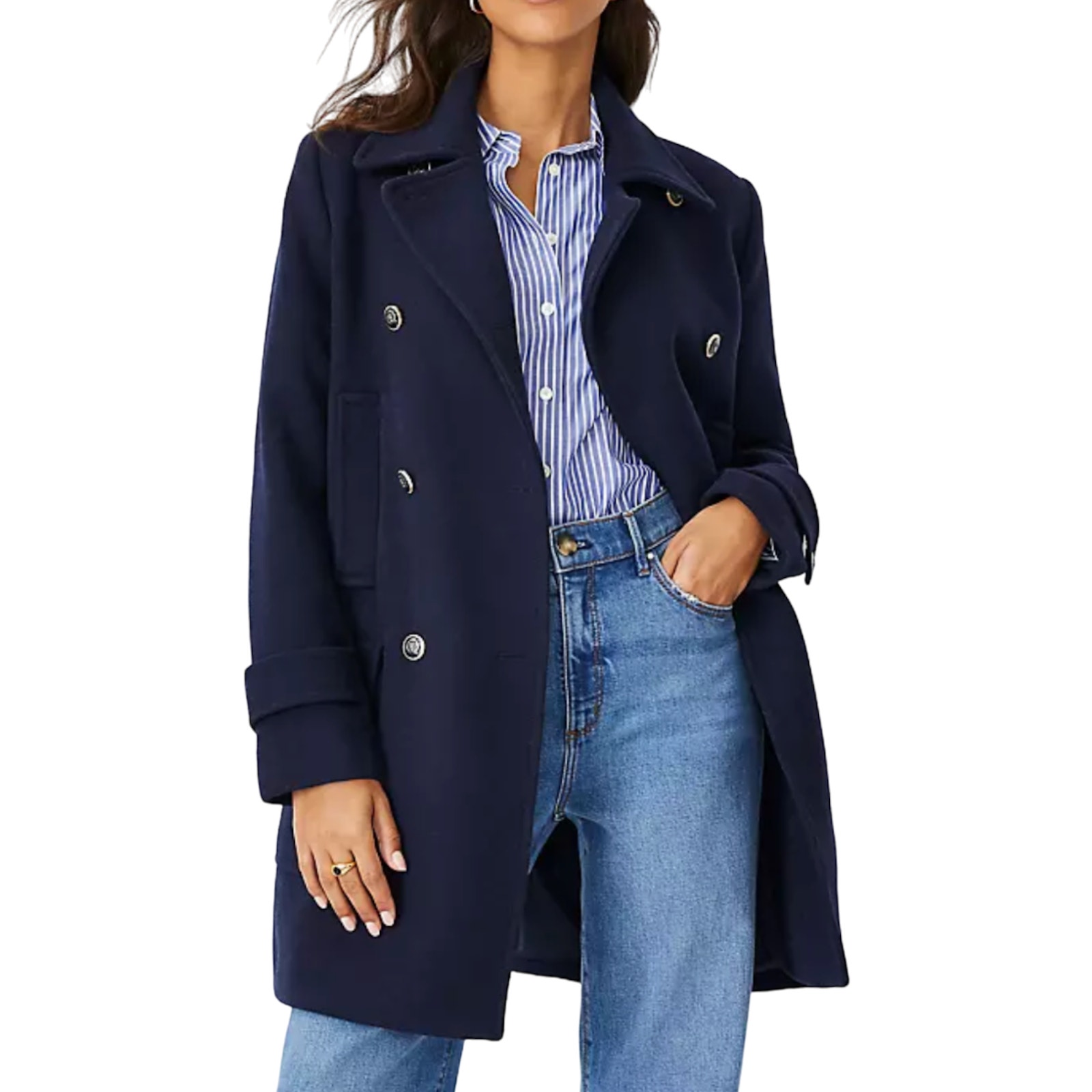 NEW ANN TAYLOR NIGHT SKY BLUE WOOL BLEND PEACOAT COAT SZ XXS