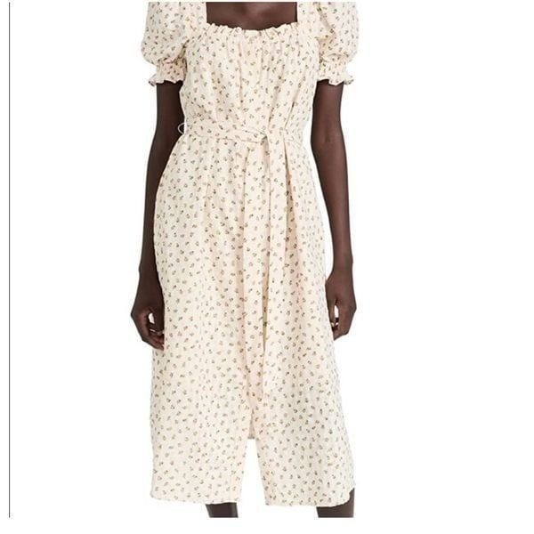 English Factory S Puff Sleeve Midi Dress Yellow Microfloral Cottagecore Milkmaid