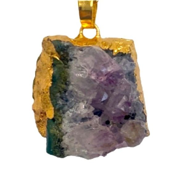 Gilded Amethyst Druzy Quartz Crystal Pendant Necklace Raw Rough Nugget Gift NEW