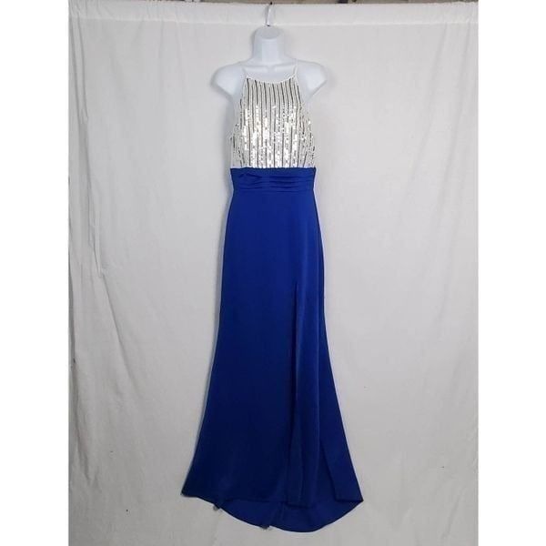 Emerald Sundae Large Long Blue White Party Prom Gown Dress