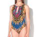 Free People NEW Royal Blue and Gold Filigree Sleeveless Thong Bodysuit NWT L