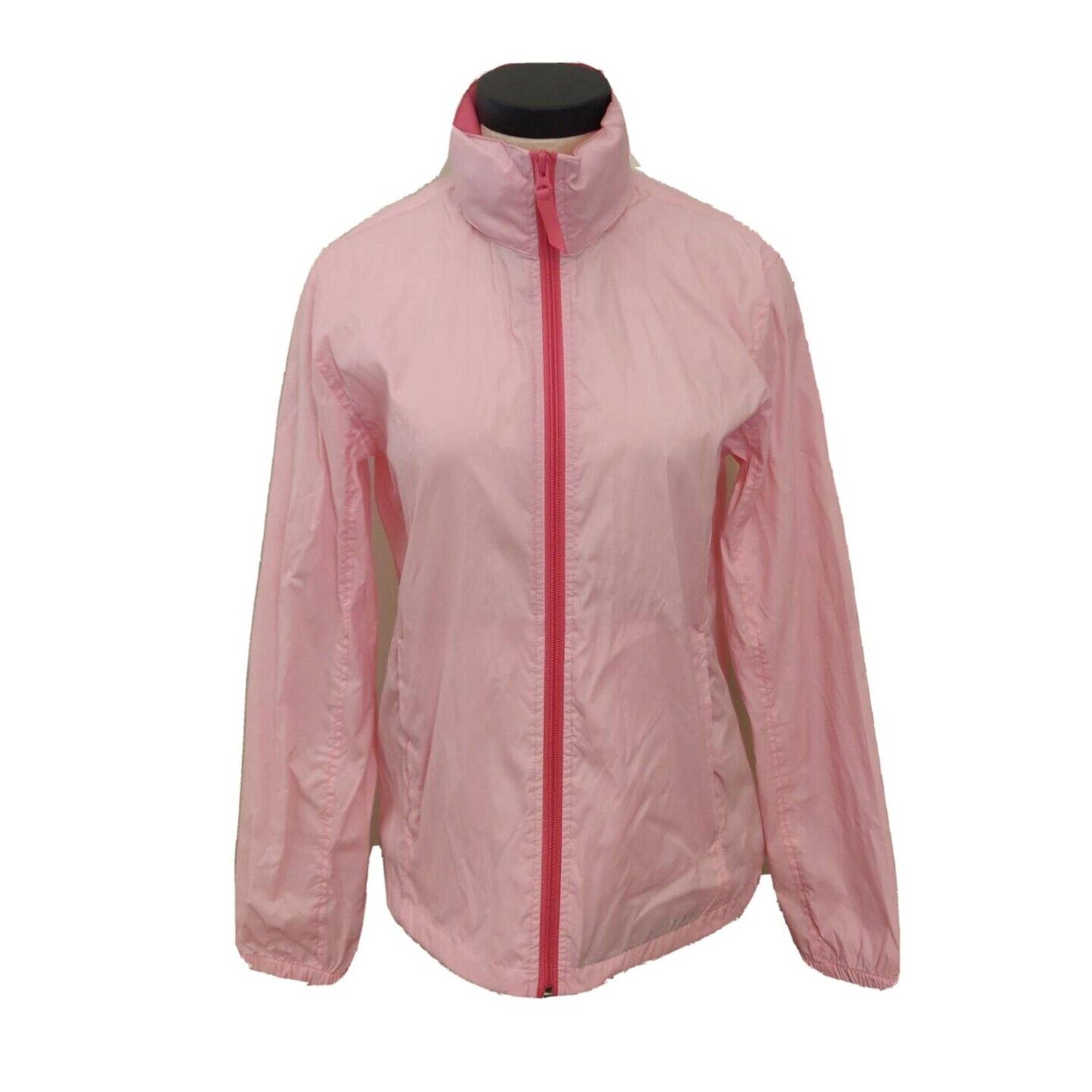 Land's End Womens Windbreaker Jacket Full Zip Light Pink Size XS Roll Up Hood 2R