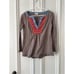 Anthro Meadow Rue Boho embroidered v-neck brown blue and pink long sleeve shirt