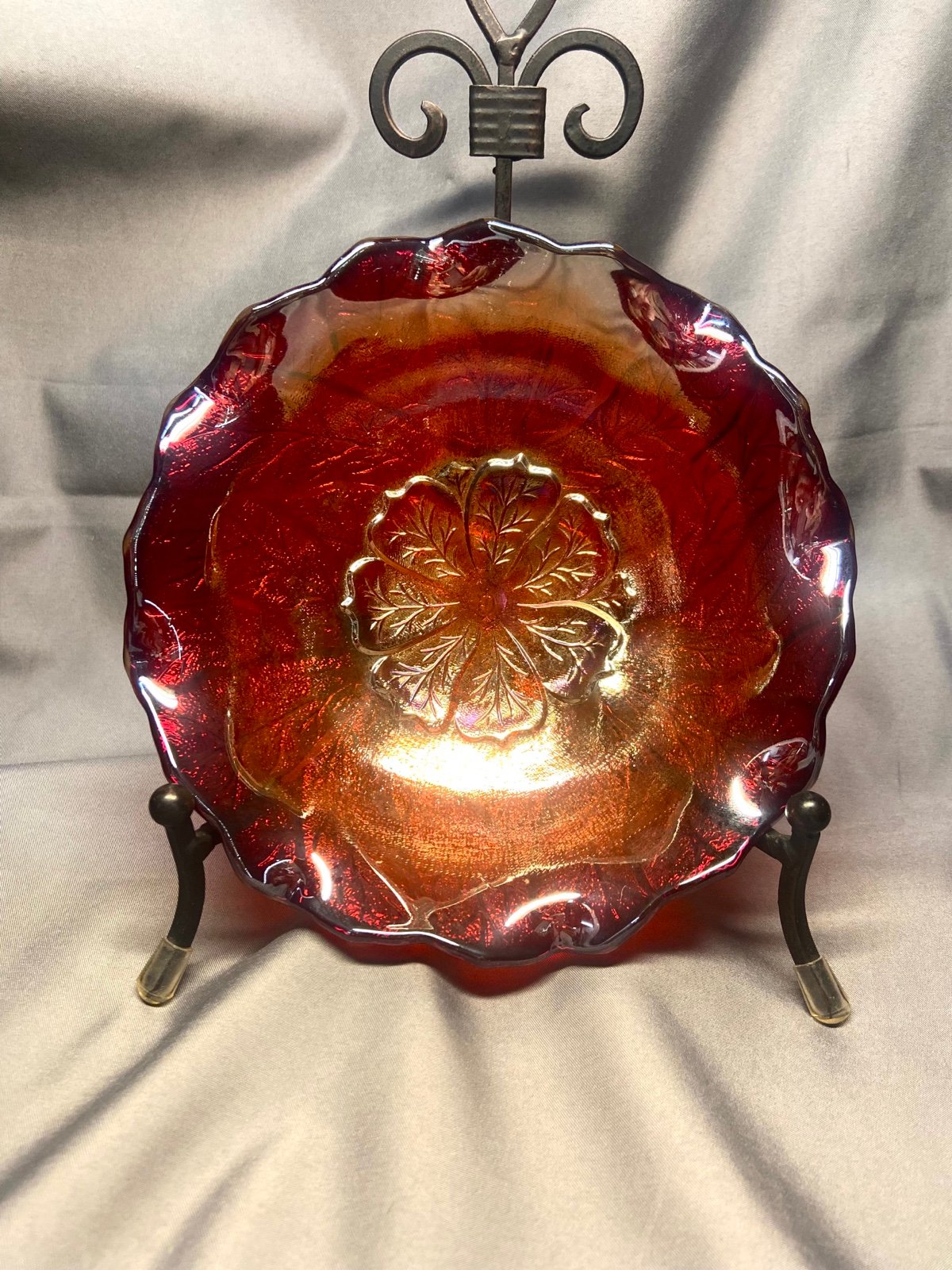 Imperial Glass Carnival Red Footed Bowl
