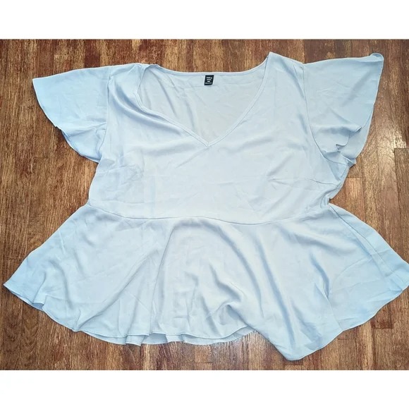 light blue baby doll butterfly peplum blouse
