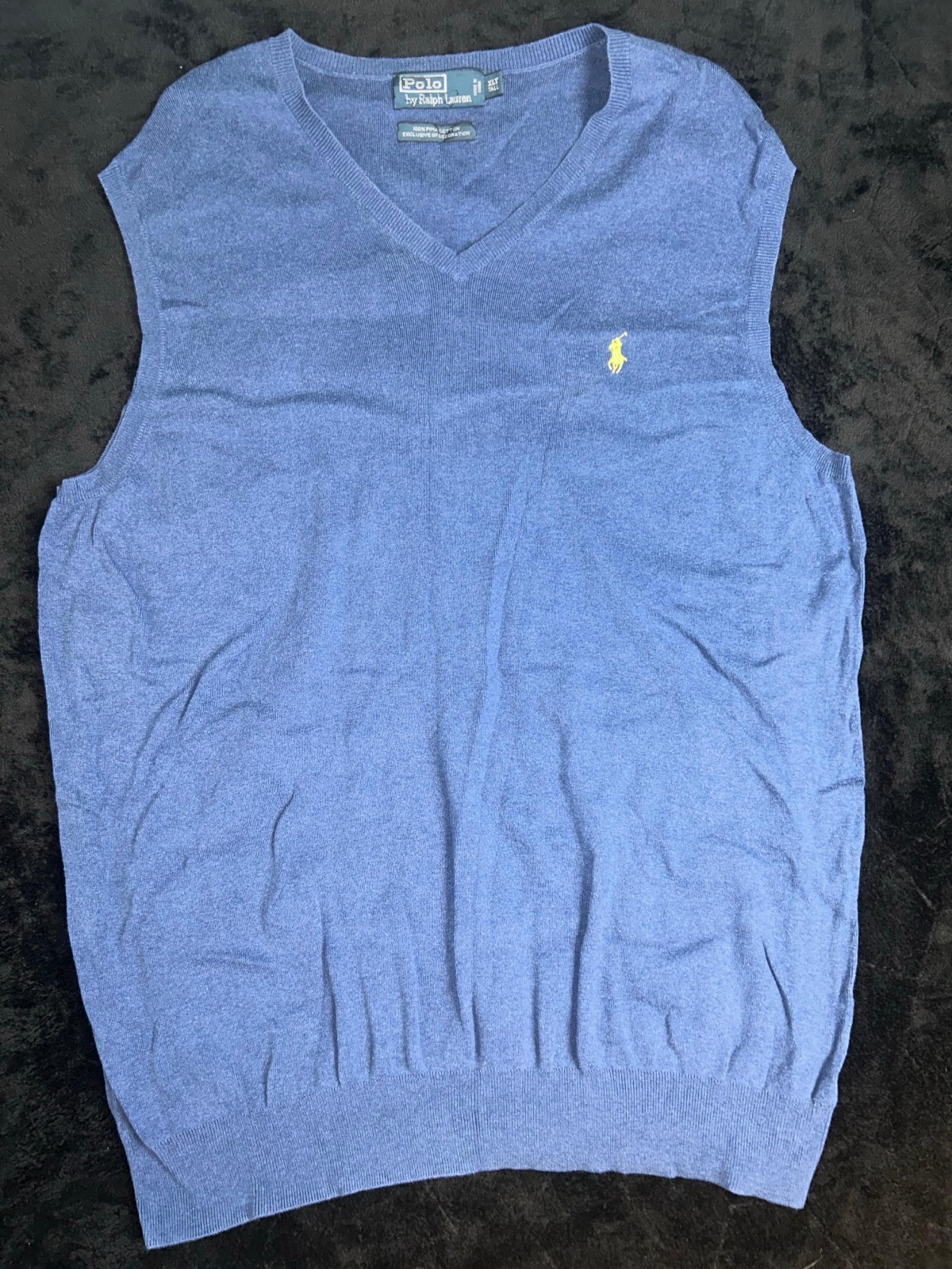 Ralph Lauren Polo Golf Mens Sweater Vest XLT Blue 100% Pima Cotton V-Neck 824