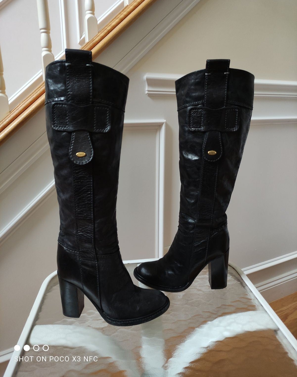 Chloe knee high heeled boots soft leather black women's 39