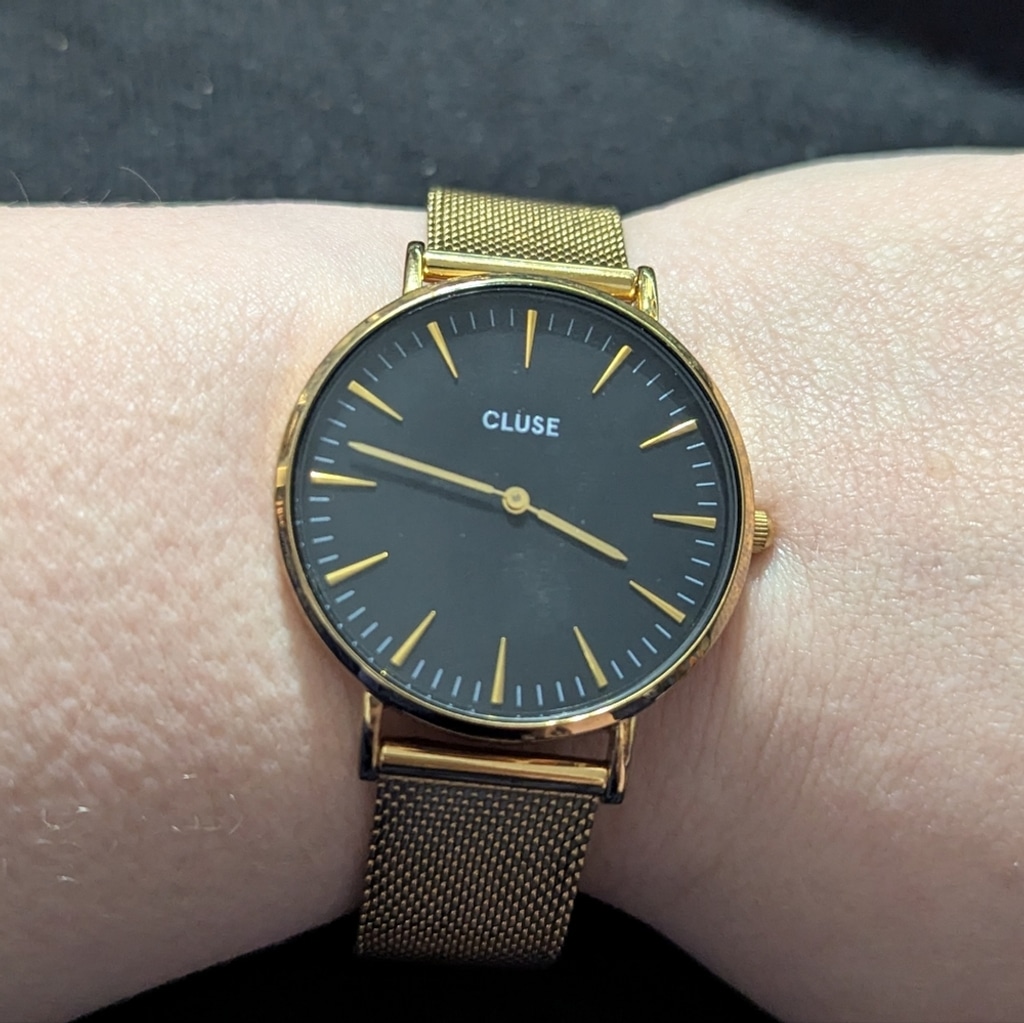 Cluse Gold Tone Mesh Band Black Dial 38mm Statement Watch