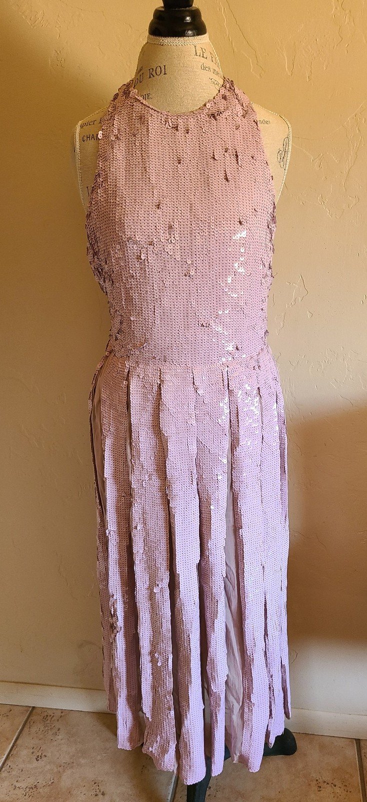 Tibi Eclair Sequin Beading Halter Dress light pink rose Size 8 Runway 1250