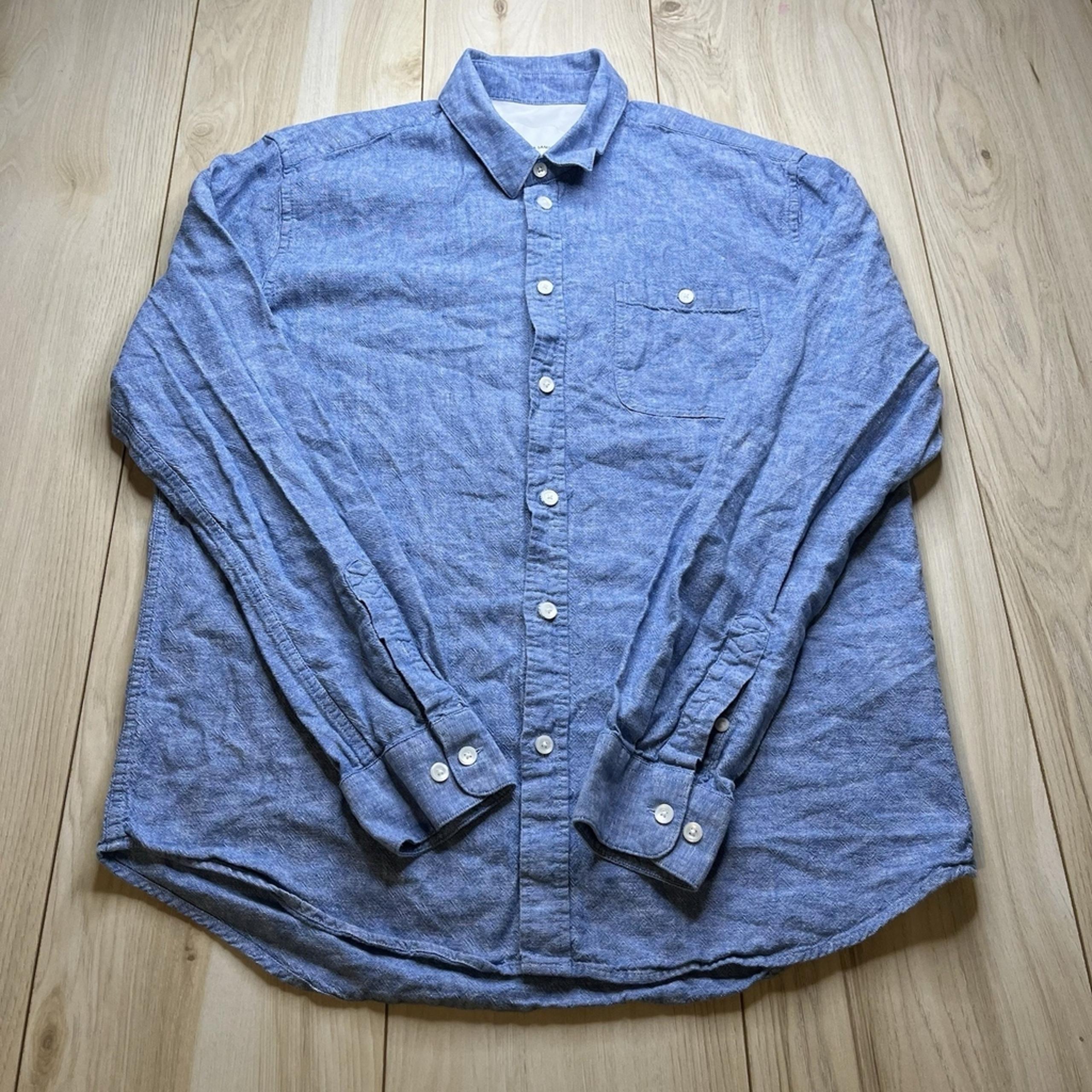 Samsoe Samsoe Liam Cotton Linen Blend L/S Button Down Shirt Blue Mens Size Large