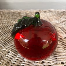 Vintage Hand Blown Candy Apple Red Art Glass Apple Paperweight By Lori Ritz 1998