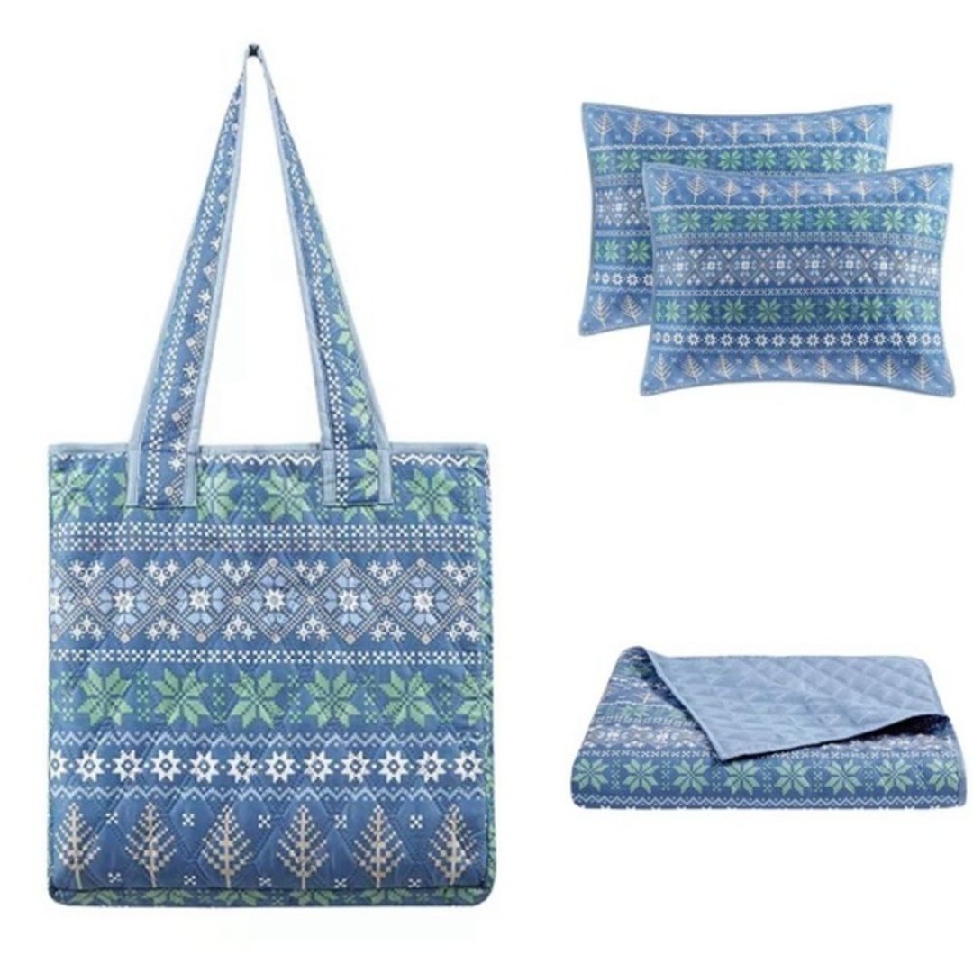 NWT! Martha Stewart Collection Blue Sweater Quilt Bag 4 pc Set, King