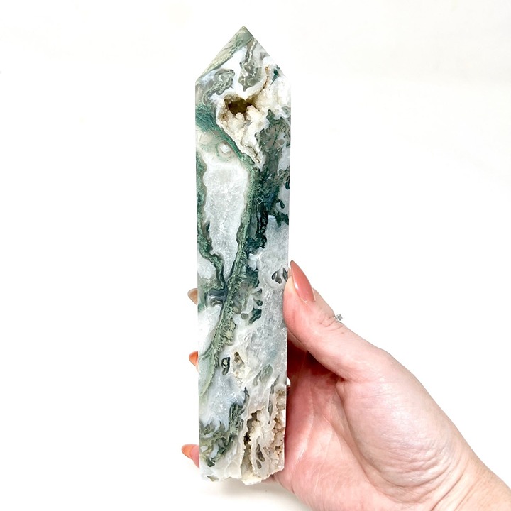 Tower Druzy Moss Agate Natural Stone Carving Crystal