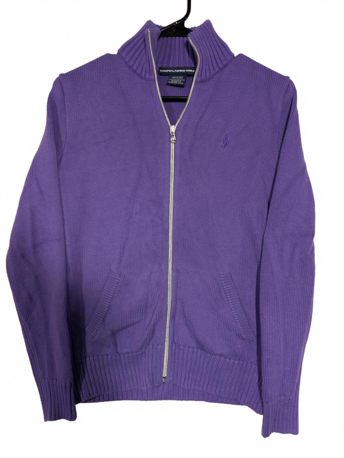 Ralph Lauren Golf Womens Purple Zip Collared Sweater Size Small Cotton Knitted