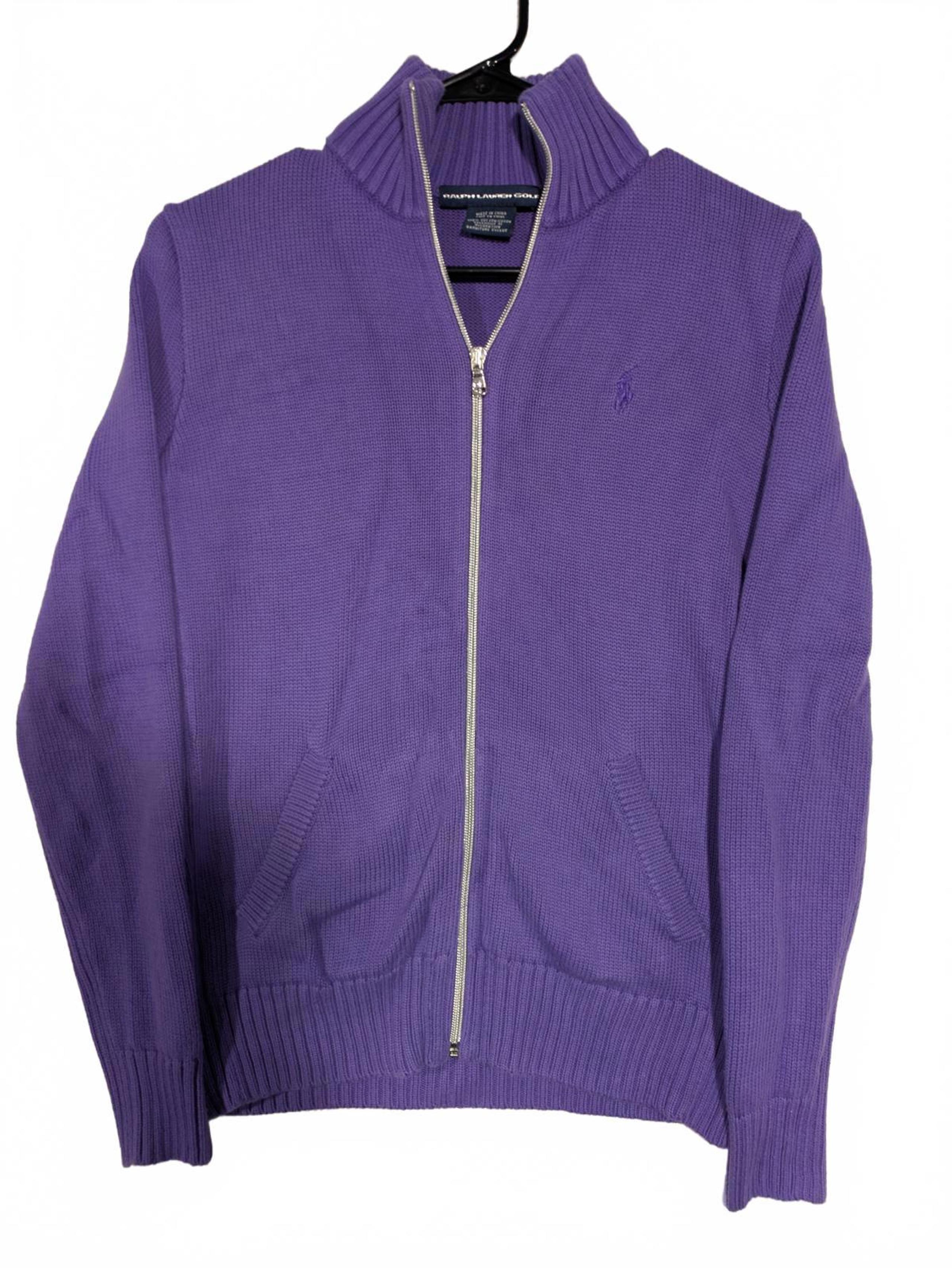 Ralph Lauren Golf Womens Purple Zip Collared Sweater Size Small Cotton Knitted