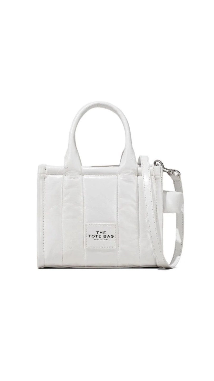 NEW Marc Jacobs White The Shiny Crinkle Crossbody Mini Micro Top Handle Tote Bag