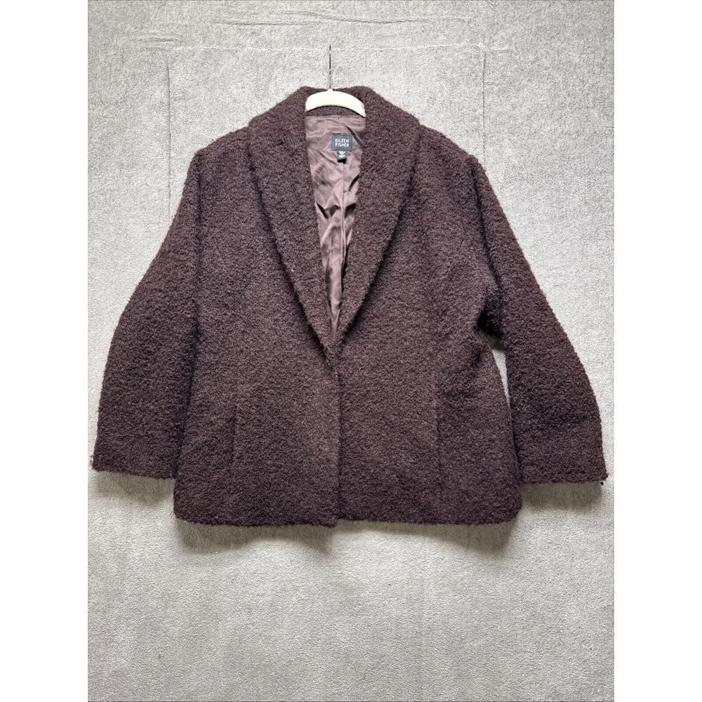 Eileen Fisher Jacket Womens Large Brown Boucle Wool Blazer Lagenlook
