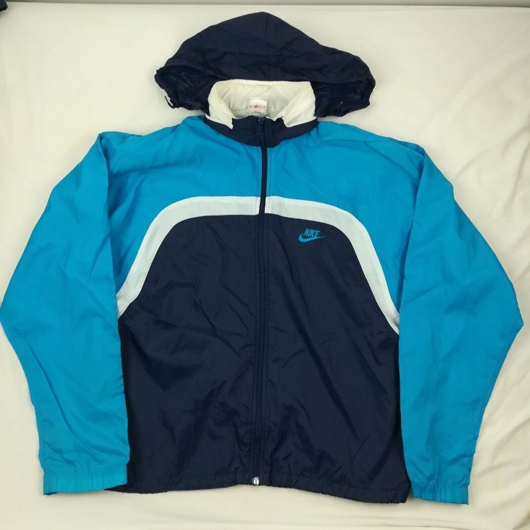 Vintage 90s Nike Nylon Windbreaker Jacket Full Zip Hooded Gray Tag
