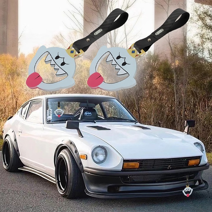 New 2PCS Anime KING BOO JDM TSURIKAWA Ring Subway Train Bus Handle Carbon Strap