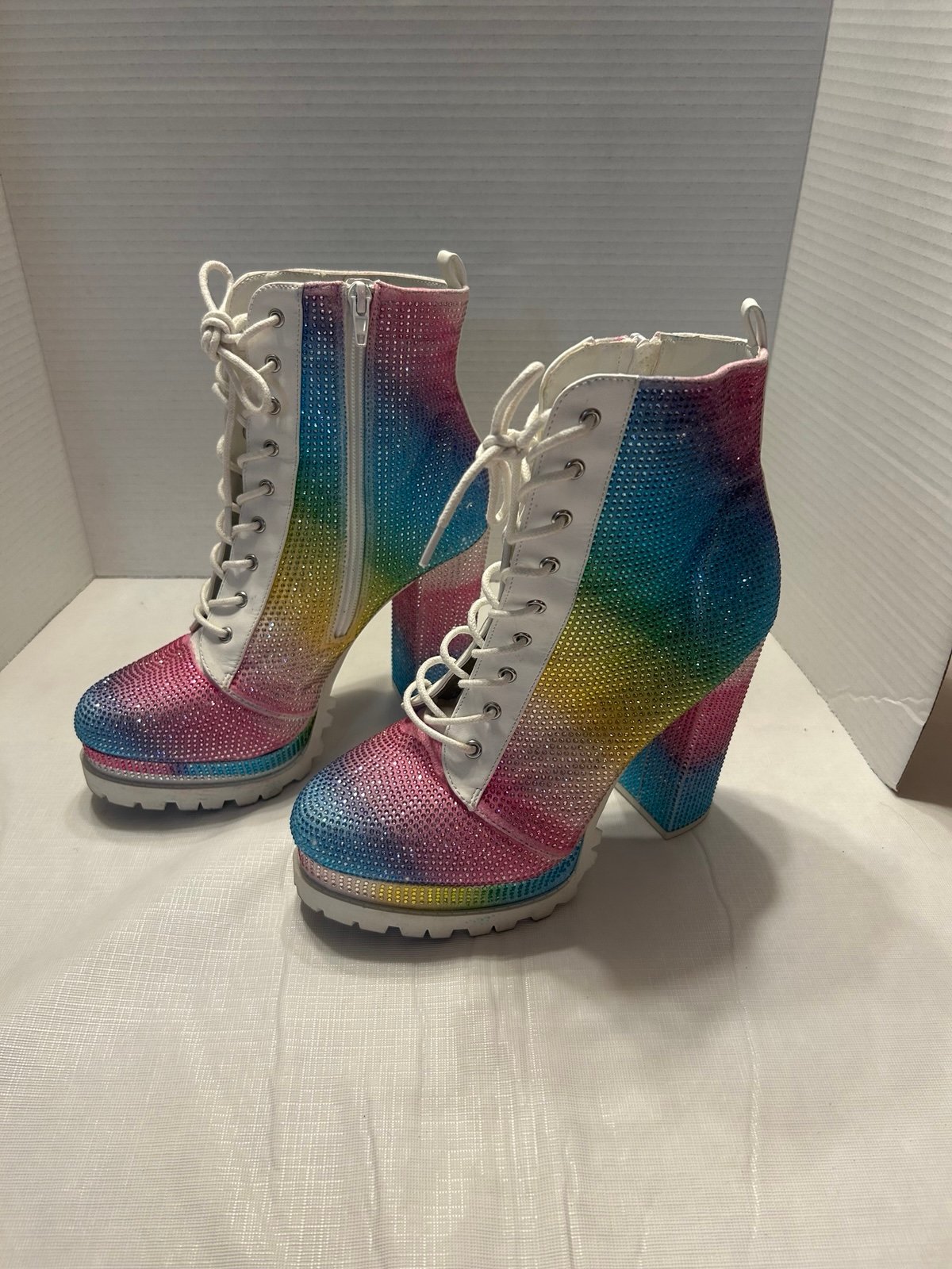 Wild Diva Vivian Rhinestone Ankle Boots Multi Color Rainbow Bling Shoes Size 9