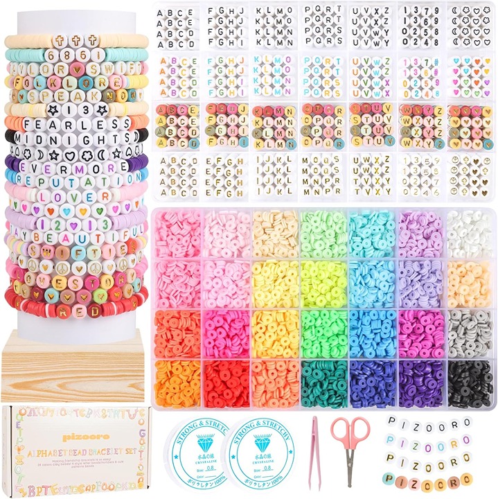 Friendship Bracelet Kit with 28 Colors, 5040 Clay Beads