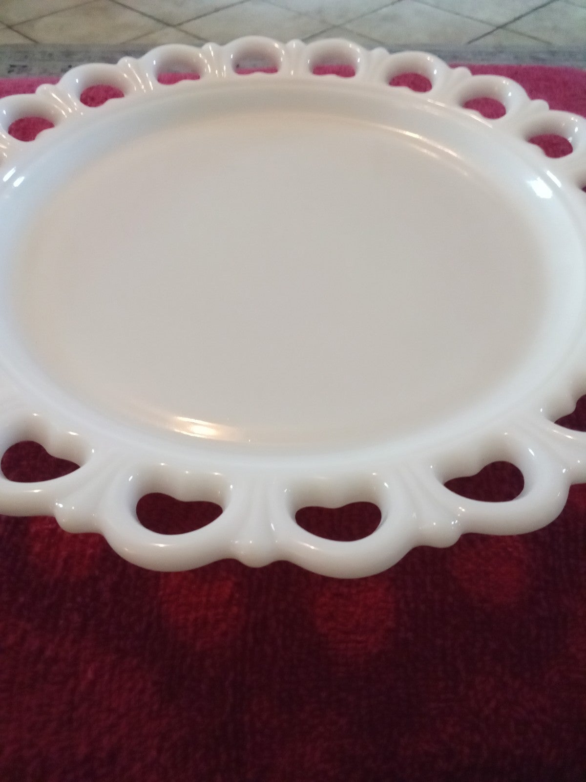 Vintage 1950s milk glass colony lace platter cake plate