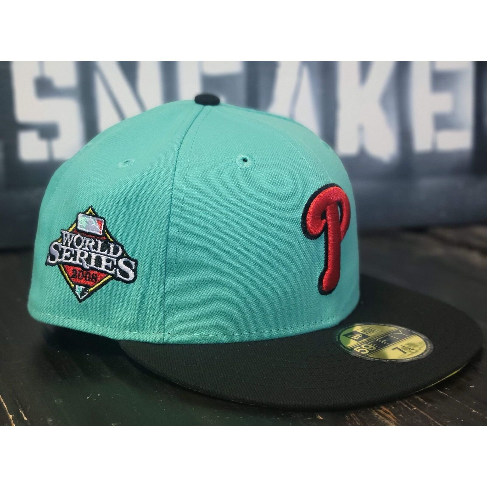 New Era 59Fifty Philadelphia Phillies 2008 WS Teal/Red Fitted Hat Cap Men 7 3/4