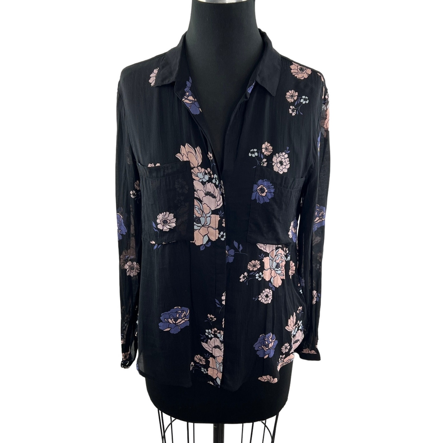 Anthropologie Cloth & Stone Tavira Button-Down Blouse Pocket Long Sleeve Size XS
