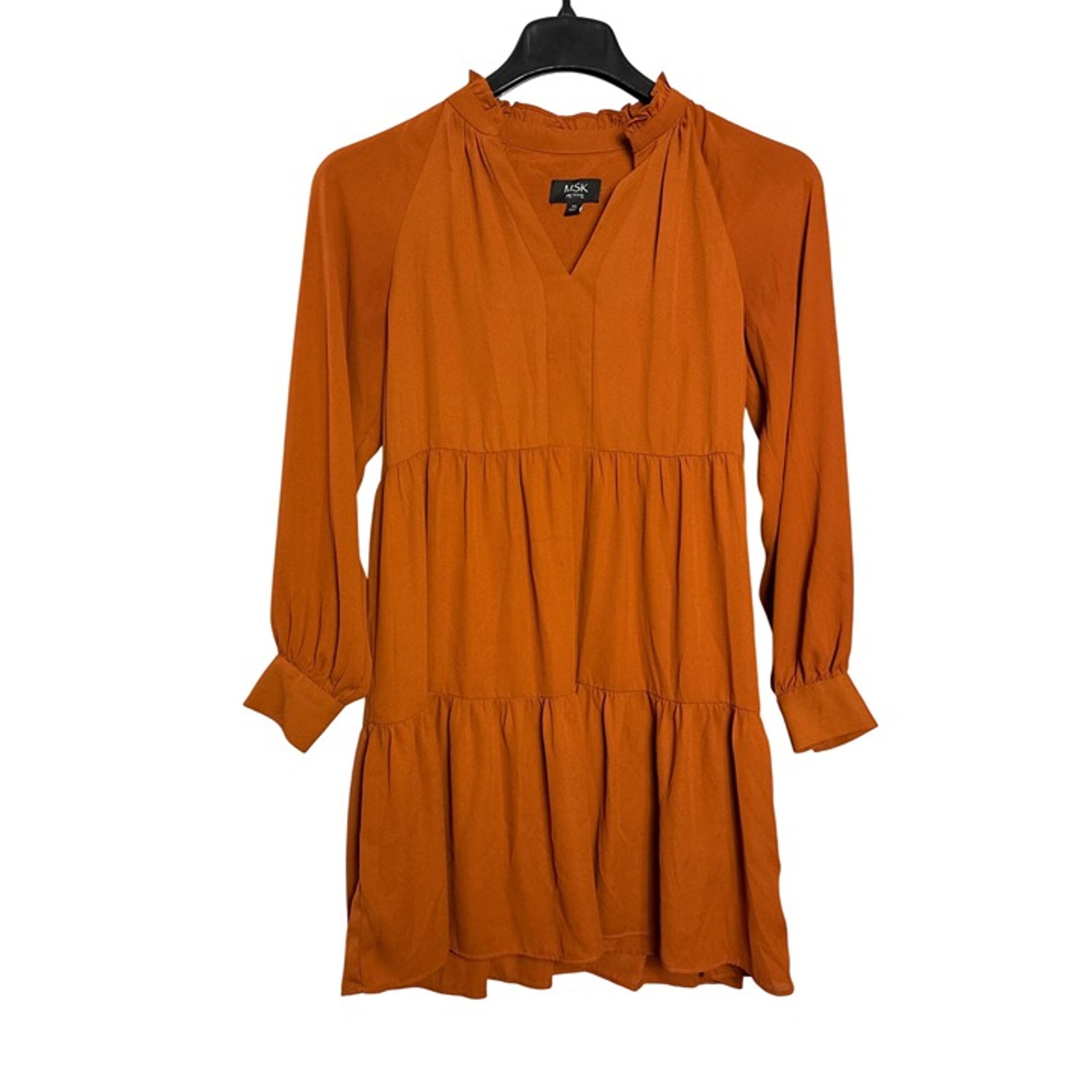 MSK Petite A-Line Knee Length Dress Size PS V-Neck Burnt Orange Polyester