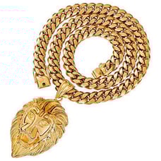 Stainless Steel JUMBO LION HEAD Pendant & 18 ~ 24 Miami Cuban Chain Necklace