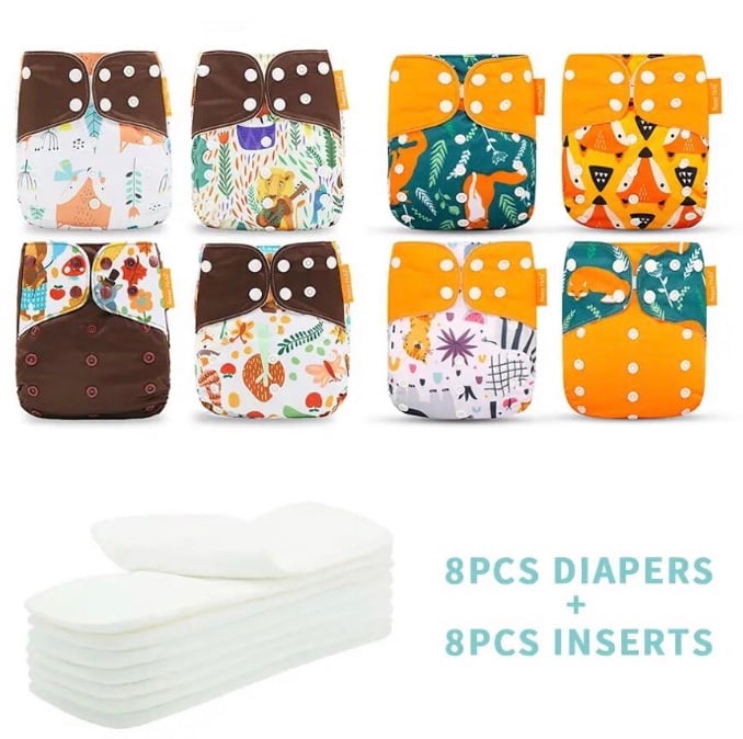 8 Cloth Diaper Covers & 8 Inserts | Set Of 16 | New