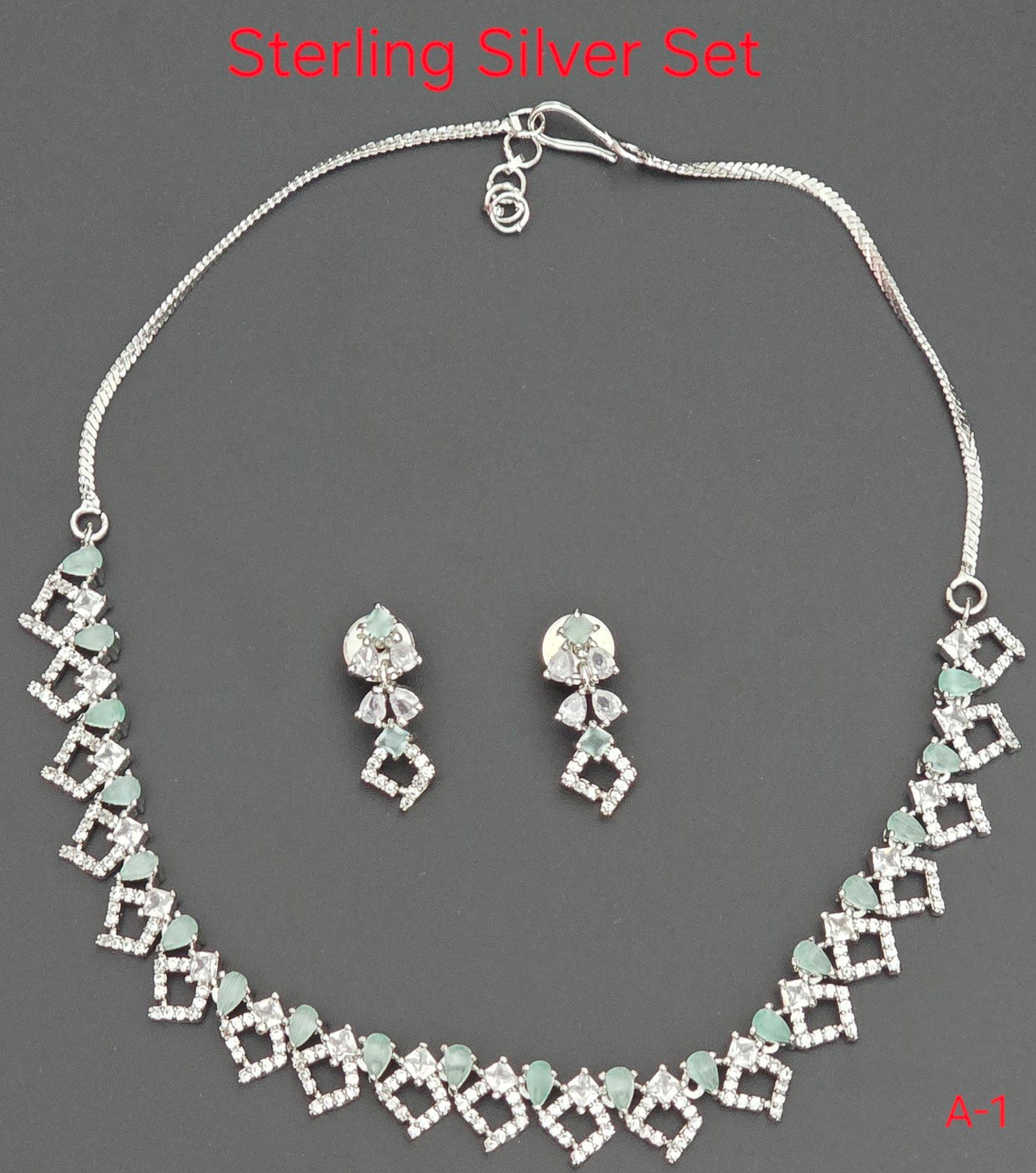 Jewelry three pcs set. Sliver and light green. Necklace and a pair of earring