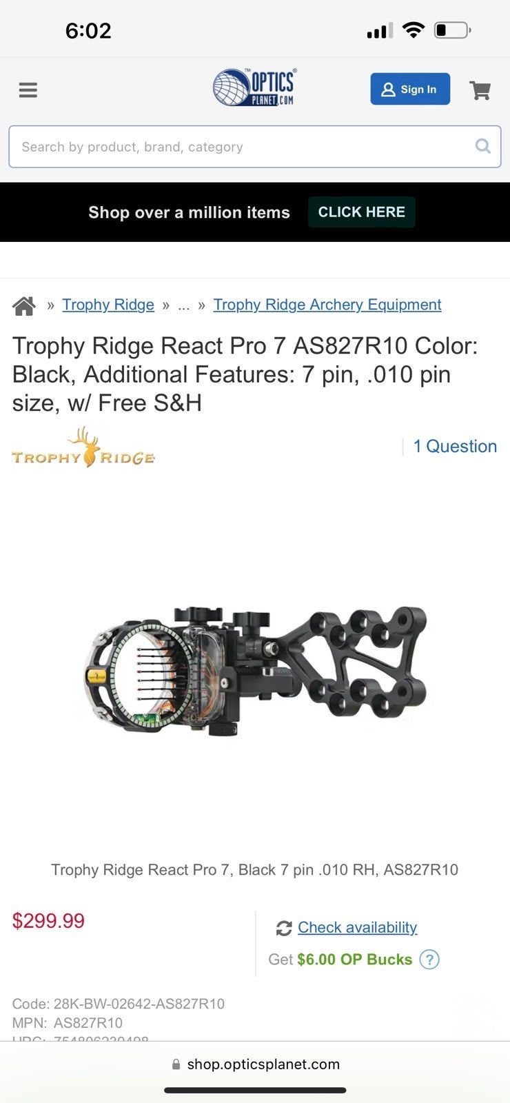 Trophy Ridge 7 pin react pro bow sight