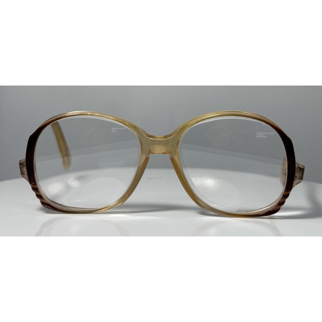 VTG 70s 80s Drop Arm Eyeglasses Frames Oversized Hipster Caramel Brown (I10)