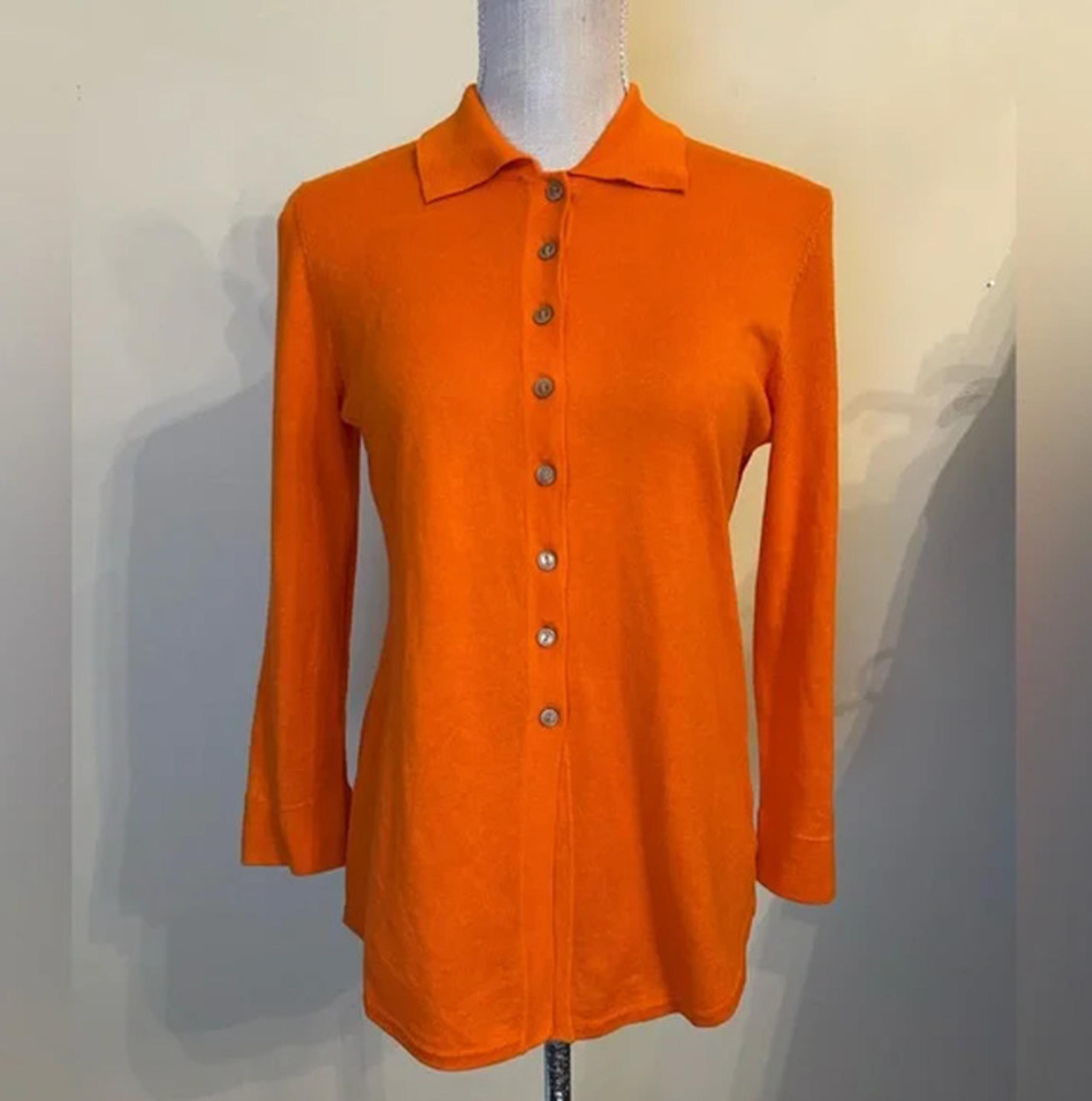Cullen Orange cardigan silk cotton front buttons sweater size S