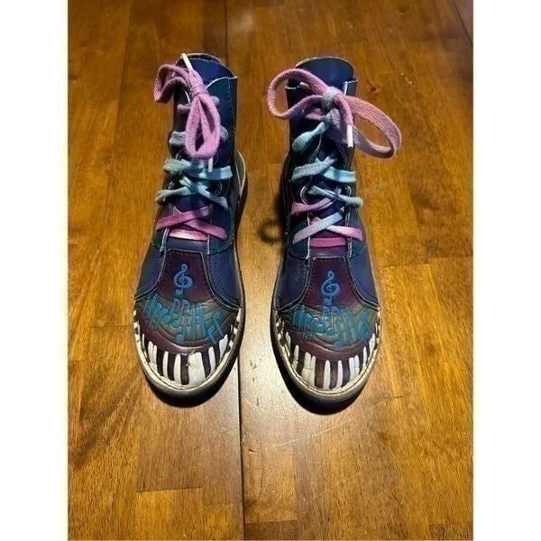 Custom made leather boots Big Girls Size 3 Hand Painted Piano Theme Retro