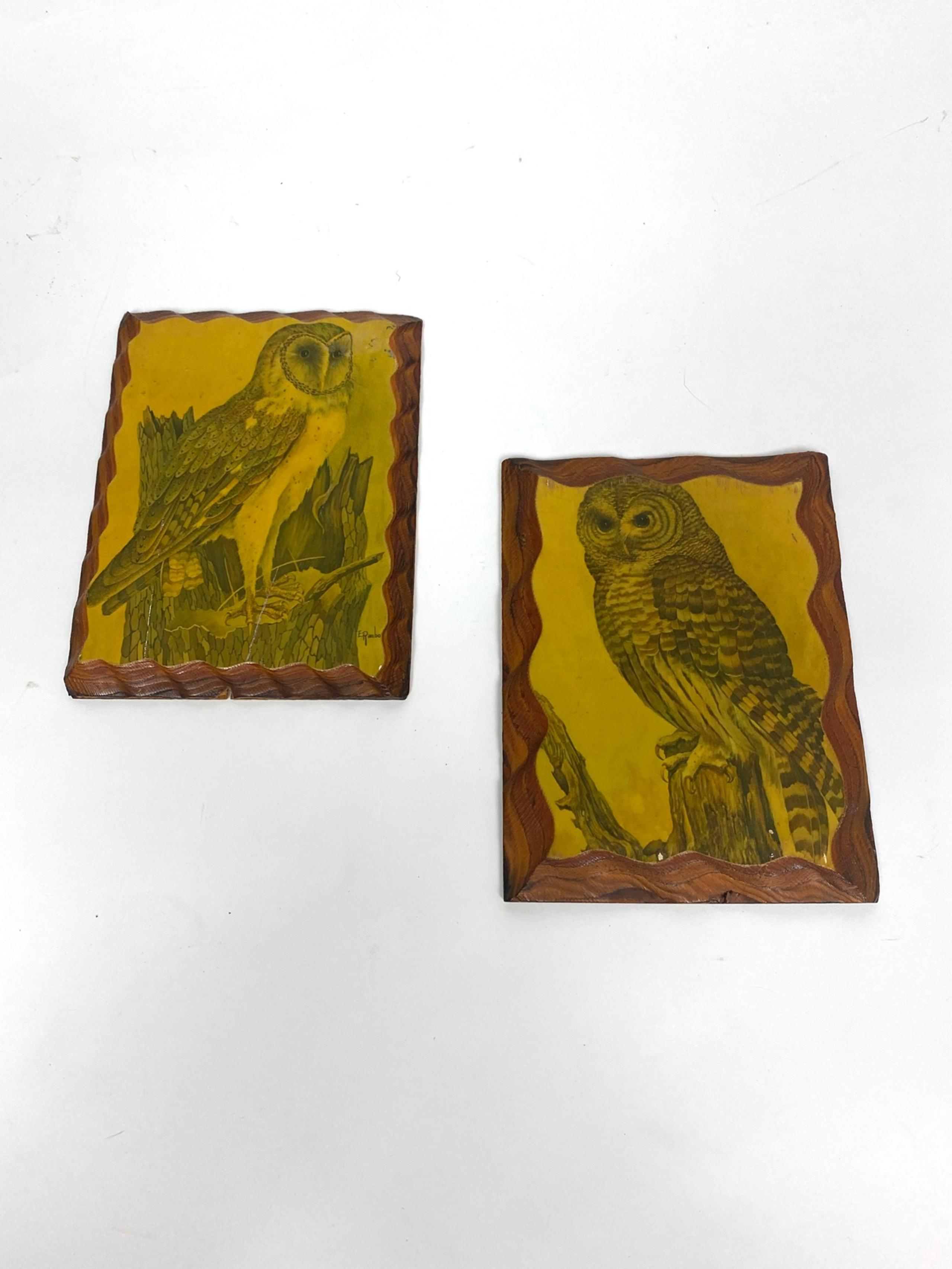 Vintage 1977 Signed Owl Decoupage Wall Hangings