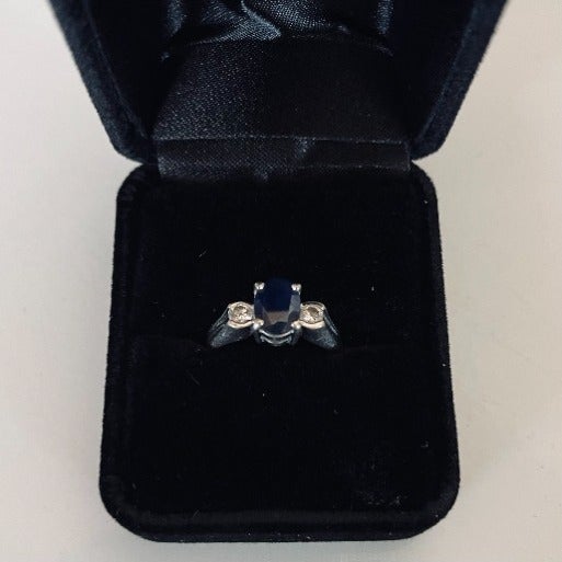 14K White Gold Sapphire Ring with Real Diamonds Size 6
