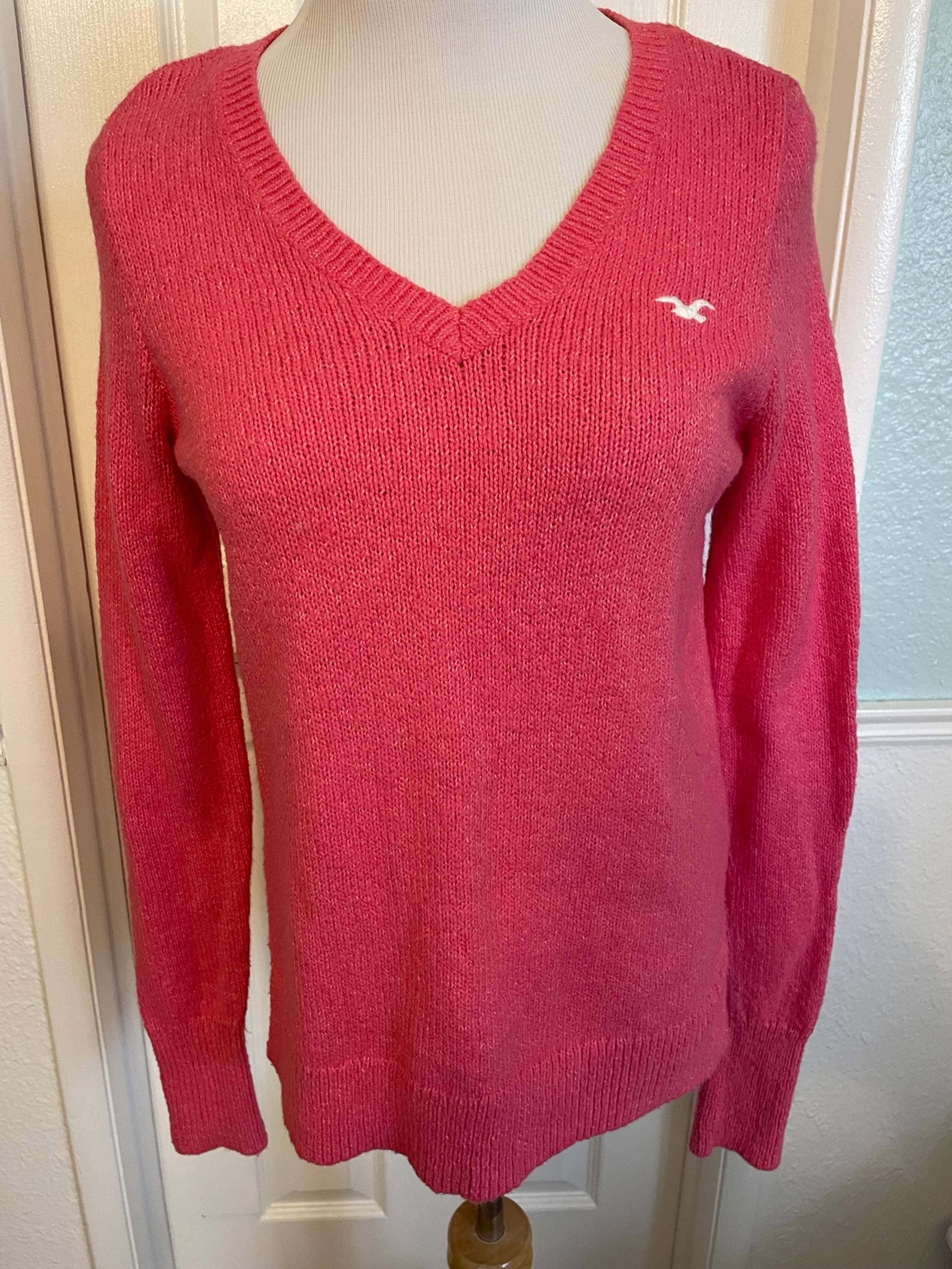 Hollister Sweater Size S Womens Pink Knit Longsleeve V Neck Pullover