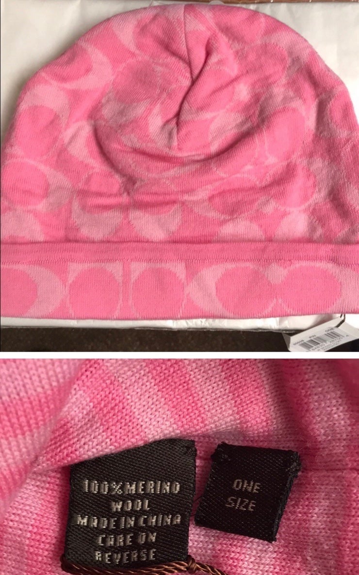 Pink coach wool vintage hat breast cancer awareness beanie skull cap winter snow