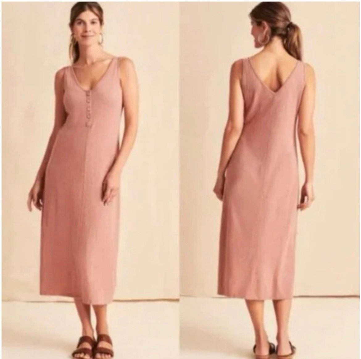 NWT Faherty Cliffside Dress Size Medium Cedar Wood Linen Cotton Coastal, Sz S