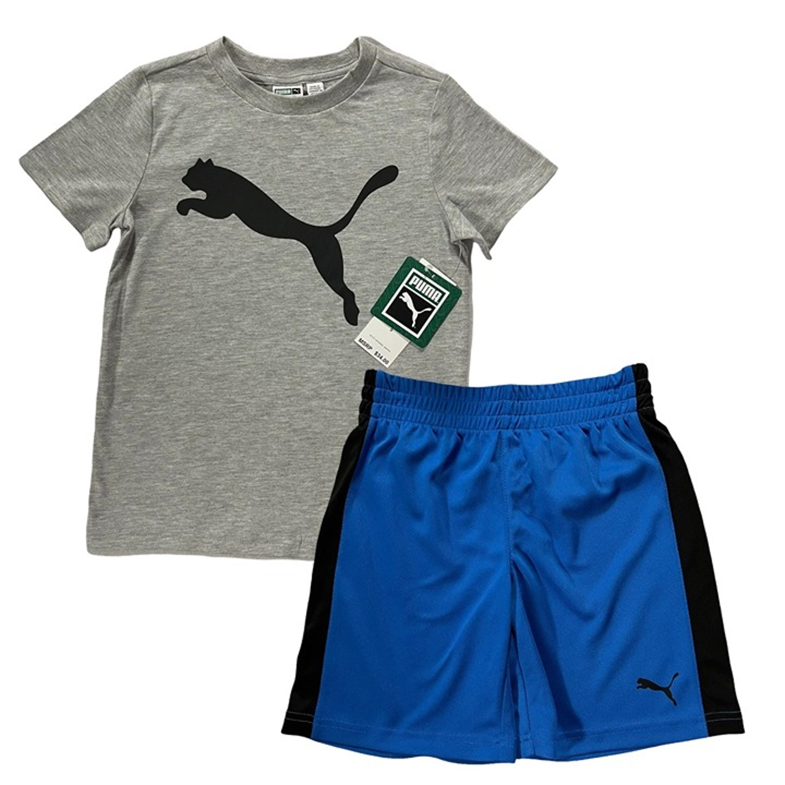 Puma Little Boys T-Shirt & Shorts Outfit Set Size 5 Blue-Black Short Sleeves